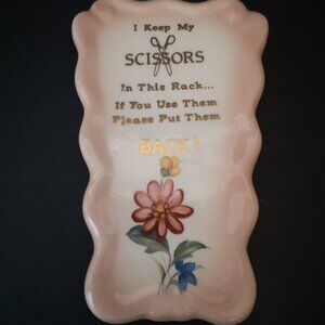 Vintage Ceramic Scissor Holder for Wall 6" High Handpainted Scalloped Edge